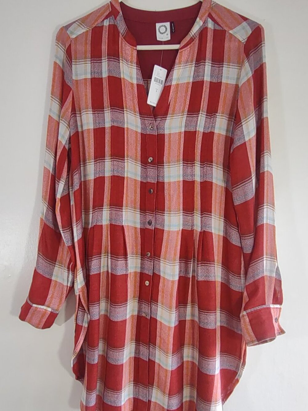 Anthropologie Akemi + Kin Lucie Red Plaid Tunic Top Shirt Size Small NWT - Picture 6 of 11